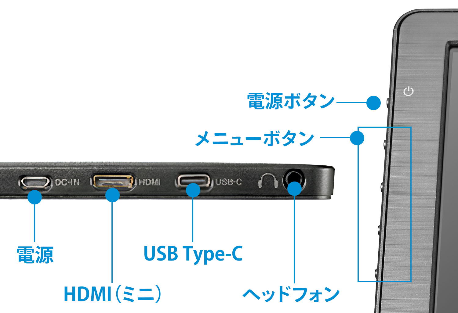 「LCD-CF131XDB-M」の端子とボタン