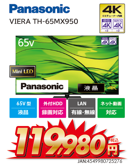 4K液晶 TH-65MX950