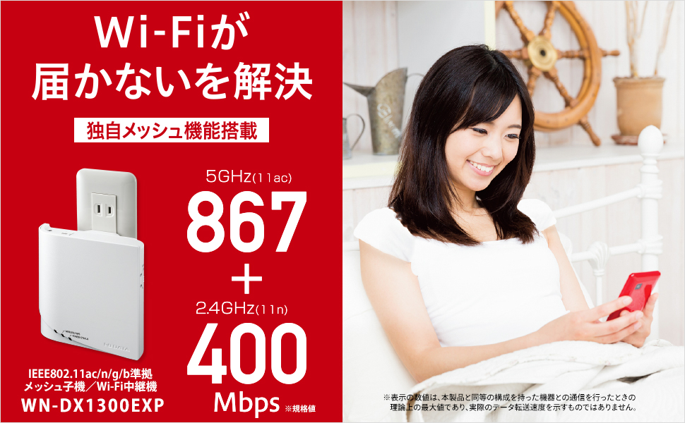 WN-DX1300EXP Wi-Fi中継機 / メッシュ子機【コンセント直挿し】 ［Wi