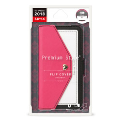 iPhone XS 5.8インチ用 フリップカバー スクエア型ポケット Premium Style ピンク PG-18XFP37PK