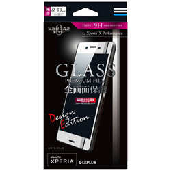 Xperia X Performance用 GLASS PREMIUM FILM 全画面保護 ソフトフィット デザインガラス Line柄 ホワイト／ブラック 0.33mm LEPLUS LP-XPXPFGFLWH