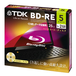 【クリックで詳細表示】BED25A5A (BD-RE/25GB/記録用/2倍速/5枚/ゴールドカラーディスク)