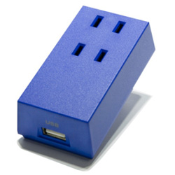 【クリックでお店のこの商品のページへ】HT300BLUSB BLOCK TAP フロントタップ型(USB1ポート/2コンセント/コード無/1000mA出力対応/青) [USBタップ]