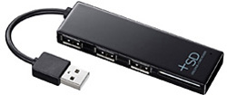 【クリックで詳細表示】USB-HCS307BK (SDカードリーダー付きUSB2.0ハブ/ブラック)