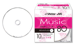 【クリックで詳細表示】CD-A80PR10 音楽用CD-R(ホワイトディスク/ワイドプリント仕様/1回録音用/80分/10枚パック)