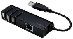 【クリックでお店のこの商品のページへ】LAN-TX/U2H3B(3ポートUSBハブ機能搭載 100BASE-TX対応 USB2.0有線LANアダプタ/ブラック)