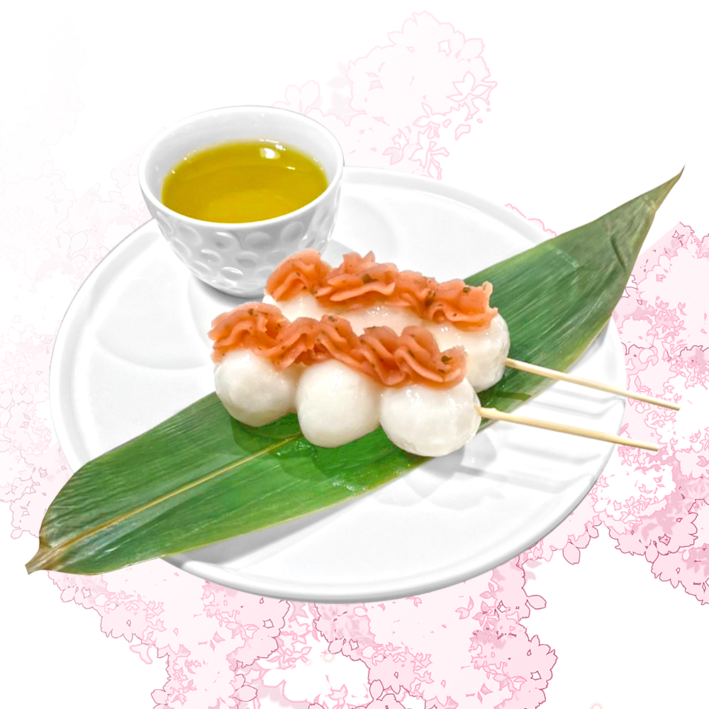 もちづきセット　串団子(桜あん)と緑茶のセット
